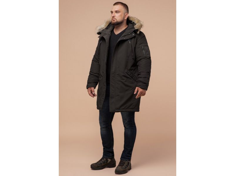 Коричневая парка зимняя мужская с опушкой модель 13475, фото 3