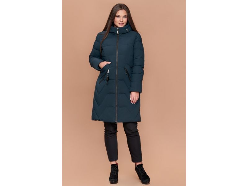 Пуховик большого размера темно-зеленый зимний женский модель 25525, фото 2