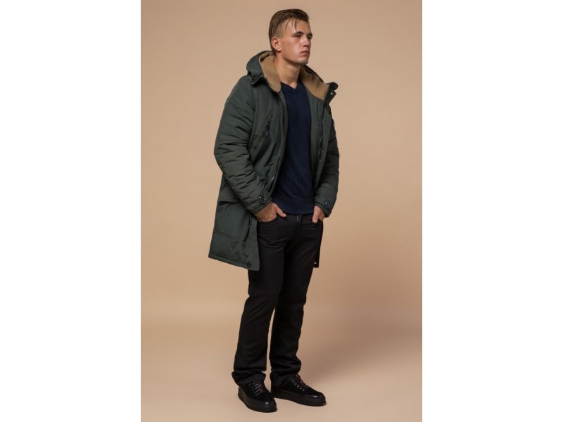Зимняя мужская парка цвета хаки модель 96120, фото 3