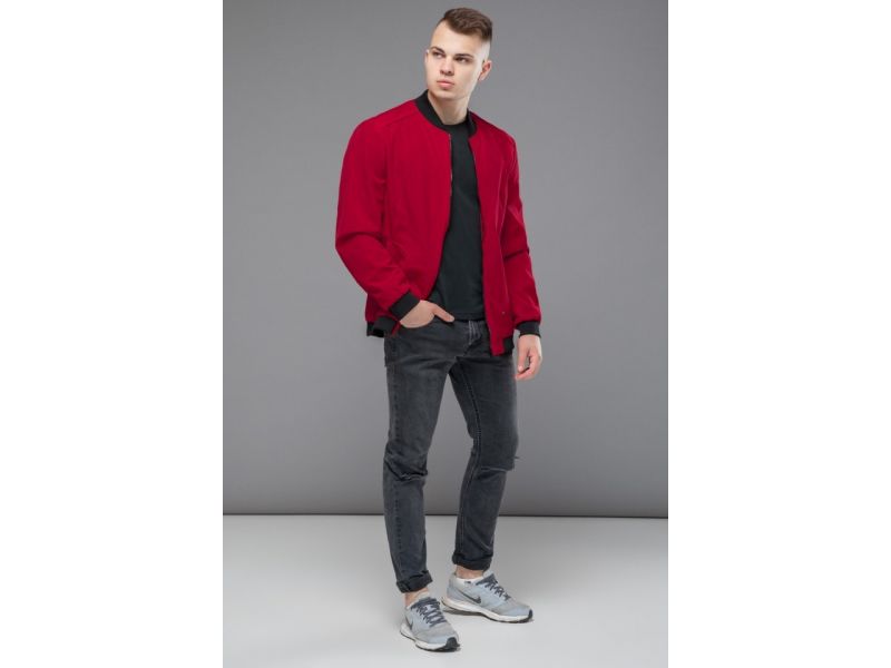 Молодежный красный осенне-весенний бомбер для мужчин модель 18428, фото 2