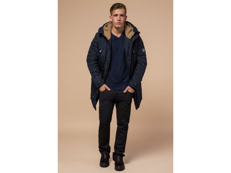 Черно-синяя парка мужская зимняя модель 96120, фото 3