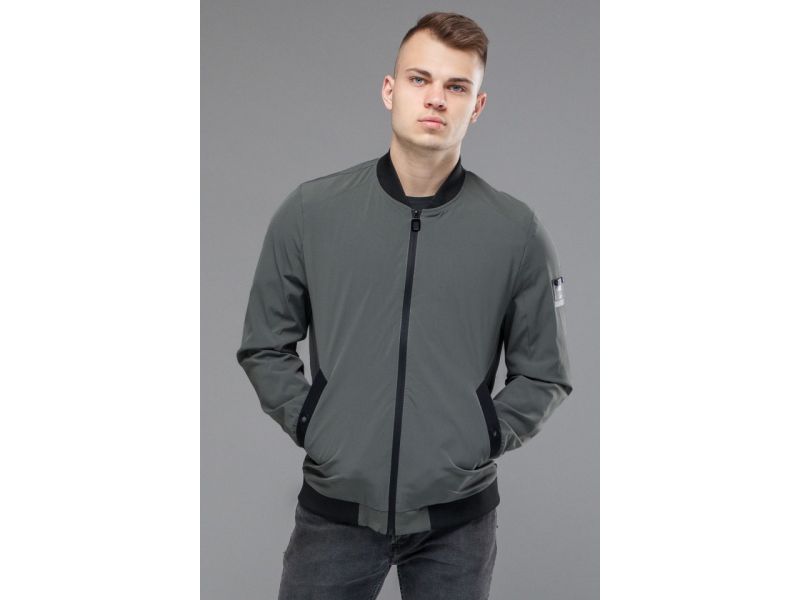 Серый легкий молодежный осенне-весенний бомбер мужской модель 25572, фото 3