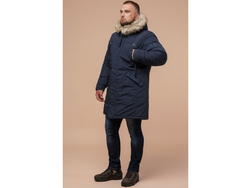 Зимняя синяя парка мужская на молнии модель 13475, фото 2