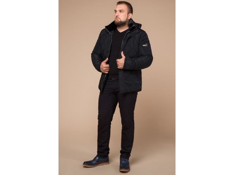 Черная мужская куртка с водозащитным покрытием на зиму модель 19121, фото 3