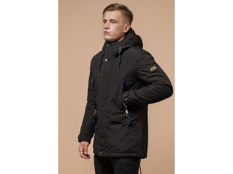 Мужская теплая парка зимняя цвет коричневый-темно-синий модель 1533, фото 3