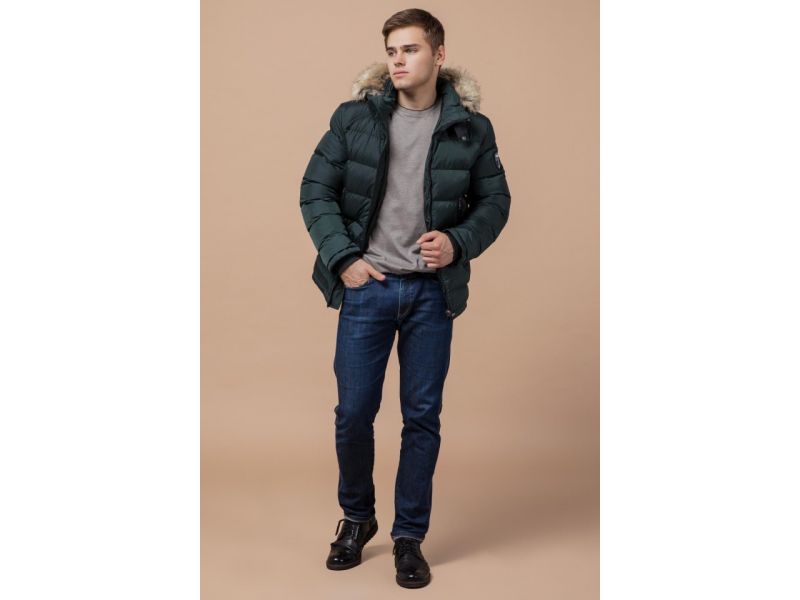 Темно-зеленая зимняя мужская куртка с манжетами модель 18540, фото 3