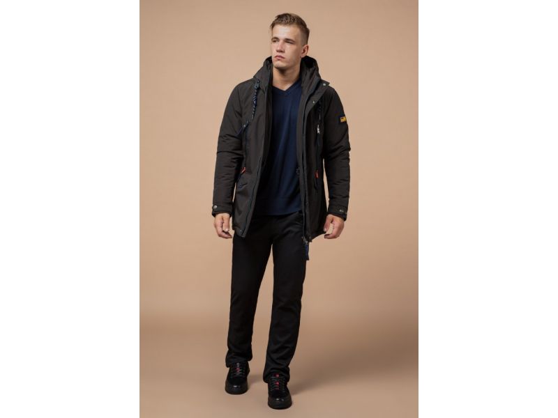 Мужская теплая парка зимняя цвет коричневый-темно-синий модель 1533, фото 2