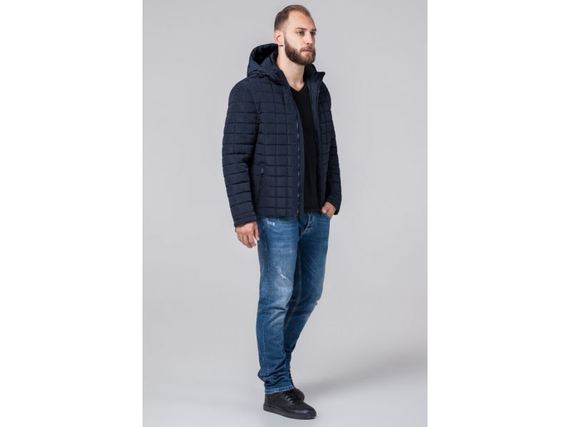 Синяя куртка мужская осенне-весенняя с капюшоном модель 2475, фото 3