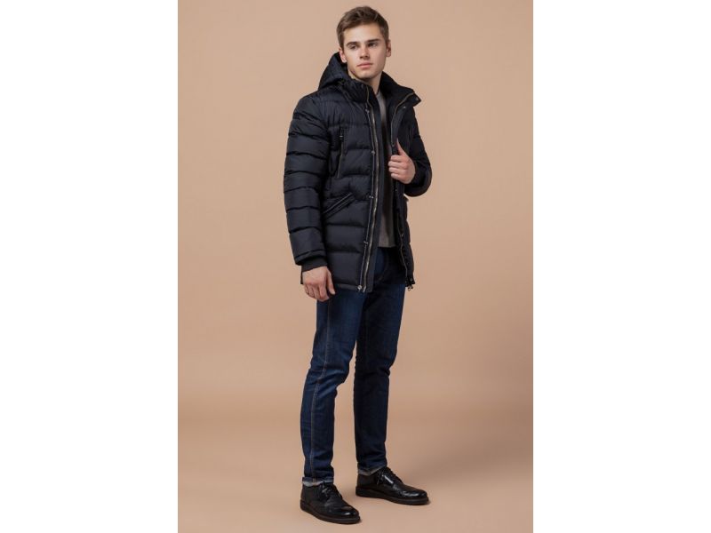 Куртка оригинальная мужская темно-синяя на зиму модель 13542, фото 3