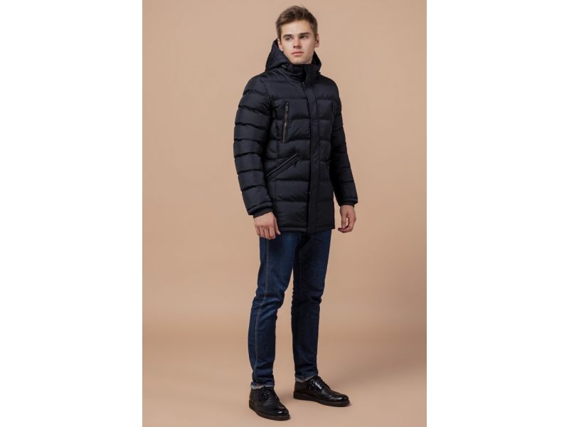 Куртка оригинальная мужская темно-синяя на зиму модель 13542, фото 2