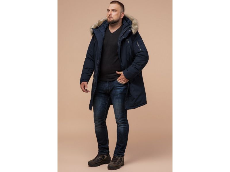 Темно-синяя зимняя мужская парка с карманами модель 13475, фото 3