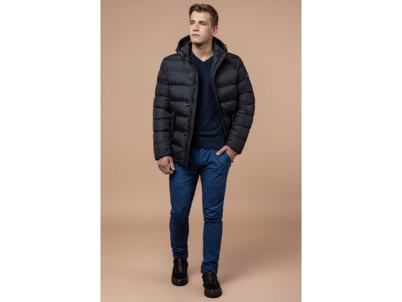 Графитовая зимняя куртка практичная для мужчин модель 30380, фото 3