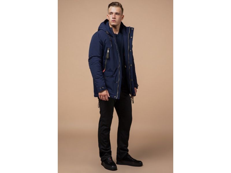 Зимняя парка прямого фасона мужская цвет синий-хаки модель 1533, фото 3