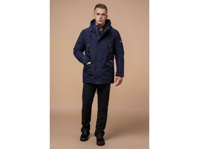 Зимняя парка прямого фасона мужская цвет синий-хаки модель 1533, фото 2