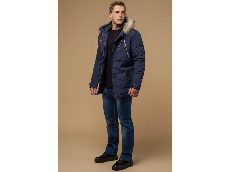 Синяя зимняя короткая парка для мужчин модель 14015, фото 3