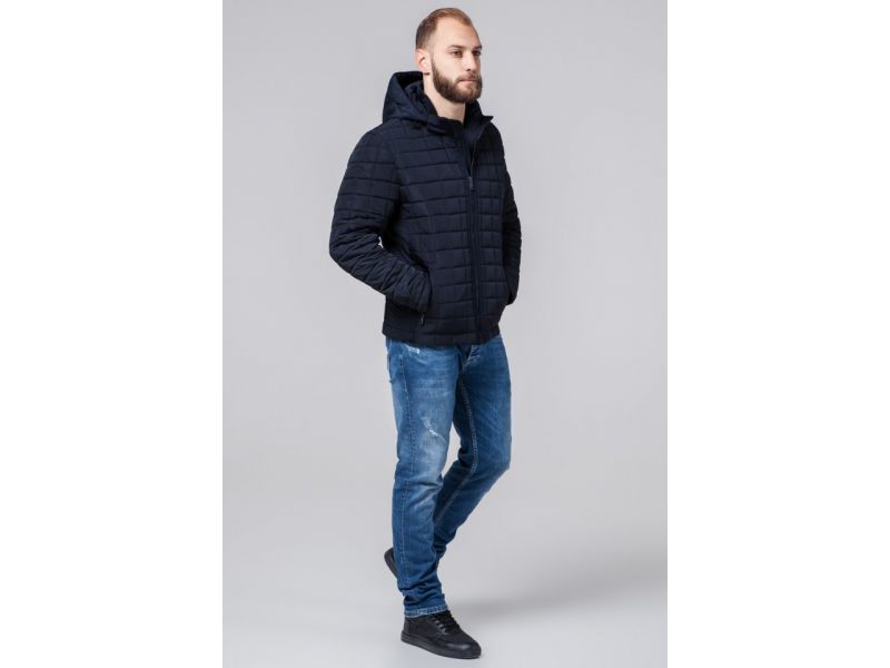 Темно-синяя куртка мужская осенне-весенняя короткая модель 2475, фото 2