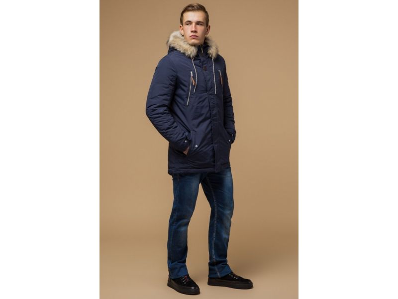 Синяя зимняя короткая парка для мужчин модель 14015, фото 2