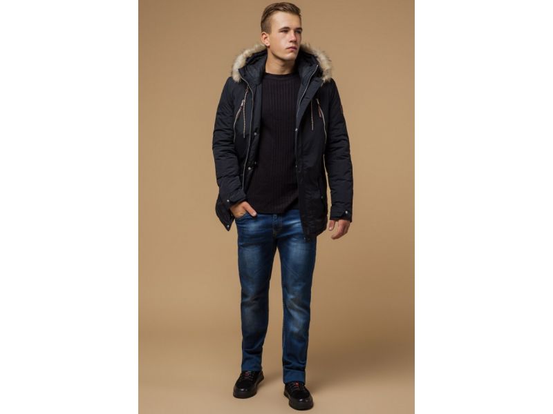 Черно-синяя парка зимняя мужская теплая модель 14015, фото 3