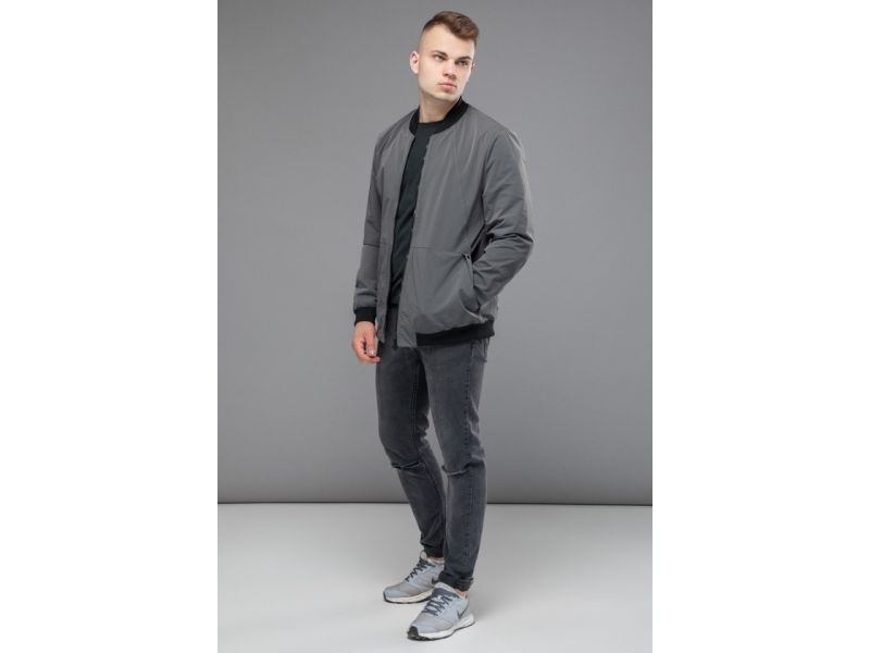 Молодежный серый мужской бомбер осенне-весенний модель 43755, фото 3