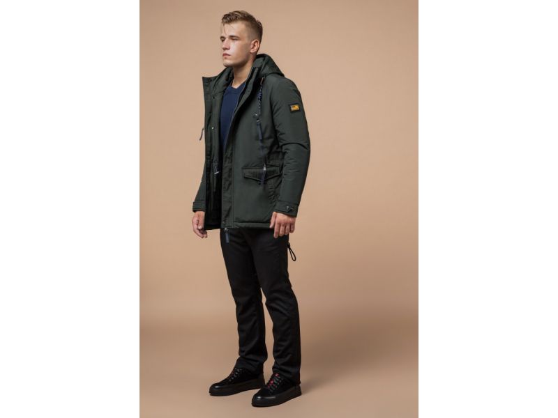 Мужская парка с капюшоном зимняя цвет хаки-темно-серый модель 1533, фото 2