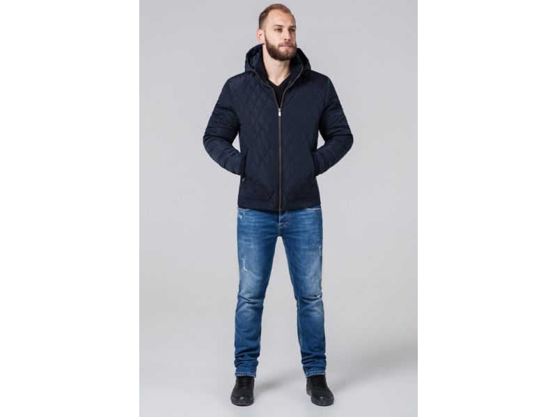 Куртка мужская осенне-весенняя на молнии синяя модель 2686, фото 2