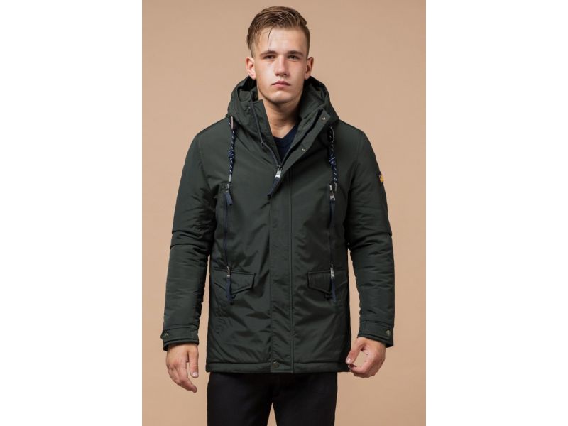 Мужская парка с капюшоном зимняя цвет хаки-темно-серый модель 1533, фото 3