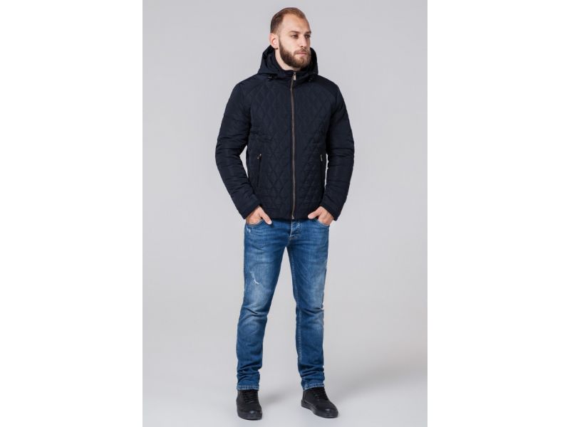 Темно-синяя куртка мужская короткая осенне-весенняя модель 2686, фото 2