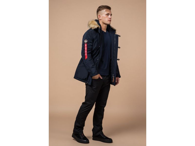 Зимняя парка синего цвета мужская модель 1673, фото 3