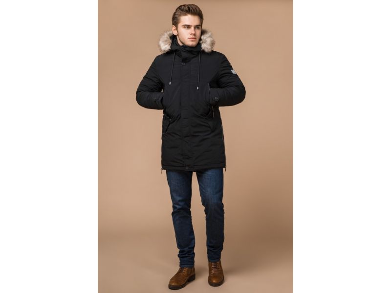 Мужская зимняя парка цвет черный модель 20758, фото 2