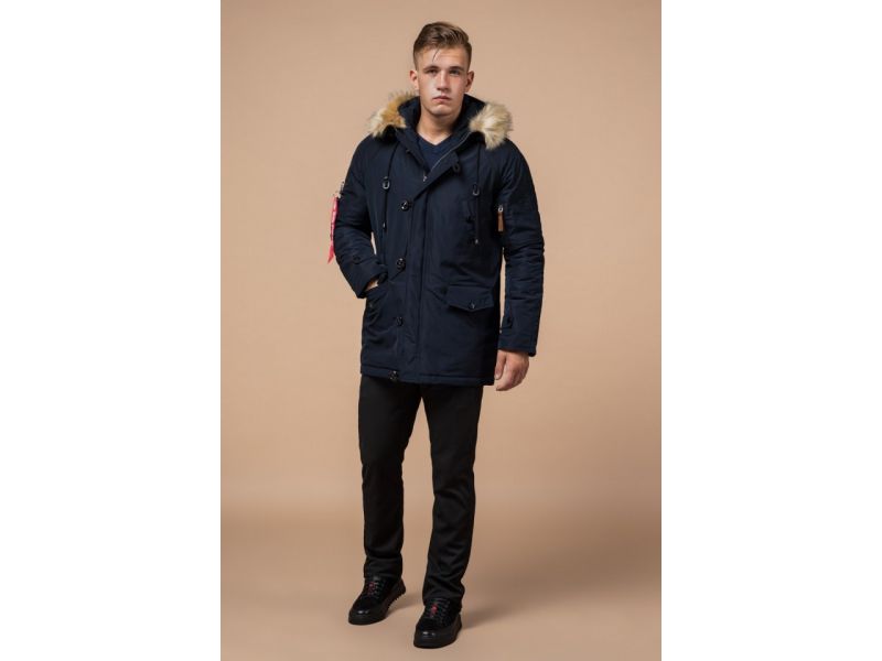 Зимняя парка синего цвета мужская модель 1673, фото 2