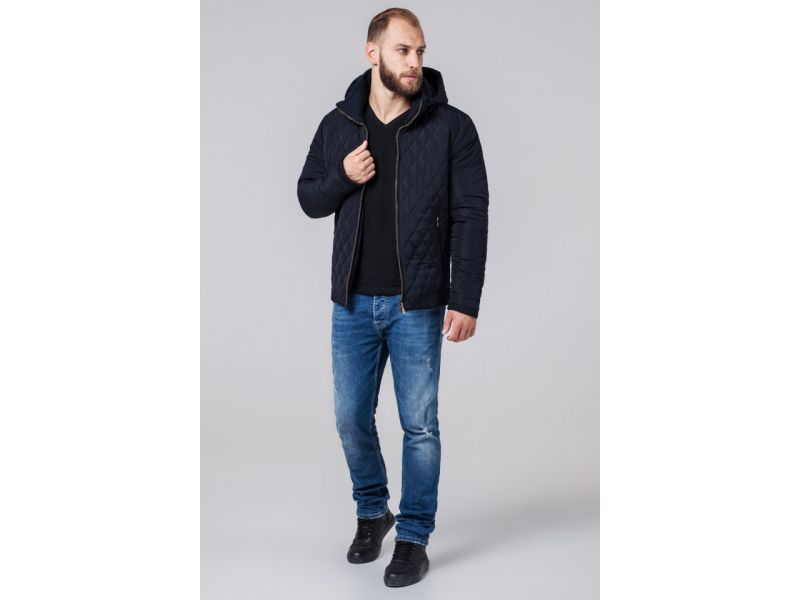 Темно-синяя куртка мужская короткая осенне-весенняя модель 2686, фото 3