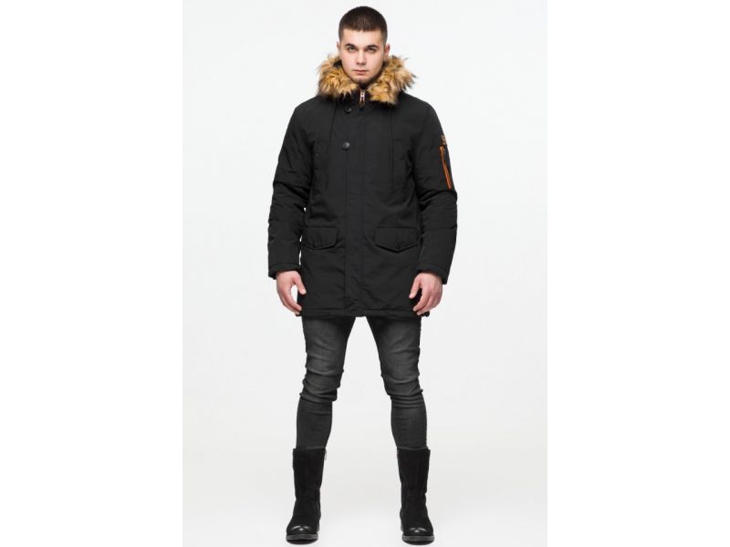 Черная молодежная мужская парка с опушкой зимняя модель 25520, фото 2