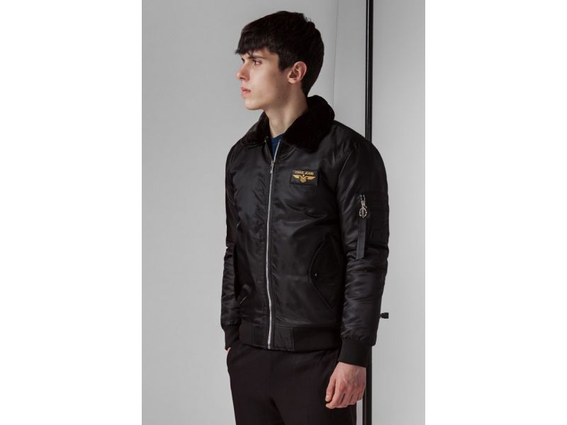 Легкий молодежный осенне-весенний бомбер черный мужской модель 52121, фото 3