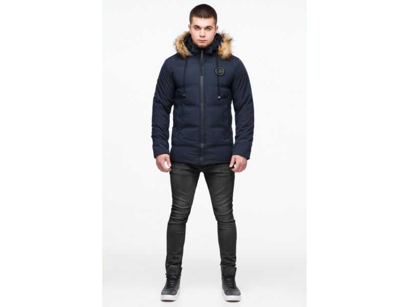 Синяя короткая куртка молодежная зимняя для мужчин модель 25550, фото 2