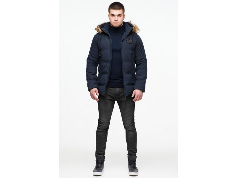 Синяя короткая куртка молодежная зимняя для мужчин модель 25550, фото 3