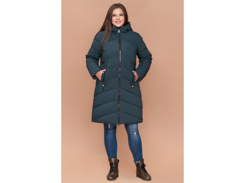 Зимний пуховик бирюзовый большого размера женский модель 25015, фото 2