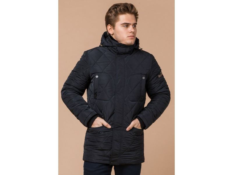 Темно-синяя мужская куртка оригинального дизайна зимняя модель 44842, фото 3