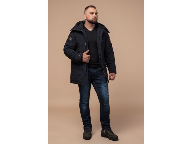 Мужская черная парка зимняя с кулиской модель 2694, фото 2