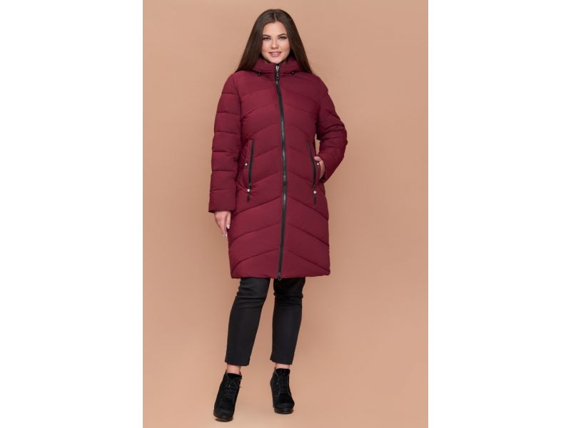 Зимний женский бордовый пуховик большого размера модель 25015, фото 2