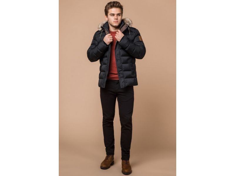 Графитовая трендовая мужская куртка на зиму модель 16115, фото 3