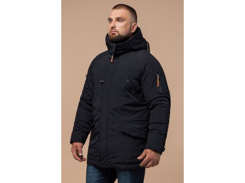 Мужская черная парка зимняя с кулиской модель 2694, фото 3