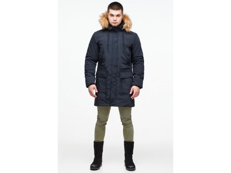 Парка мужская темно-синяя молодежная зимняя модель 25690, фото 2