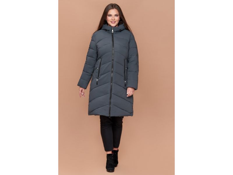 Женский пуховик большого размера зимний цвет серо-зеленый модель 25015, фото 2
