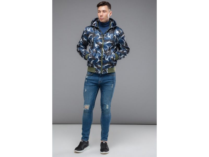 Бомбер двусторонний мужской молодежный осенне-весенний цвета хаки модель 32898, фото 3