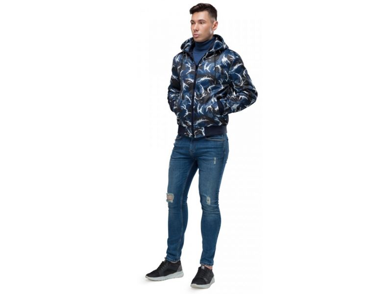 Темно-синий двусторонний бомбер осенне-весенний мужской молодежный модель 32898, фото 3