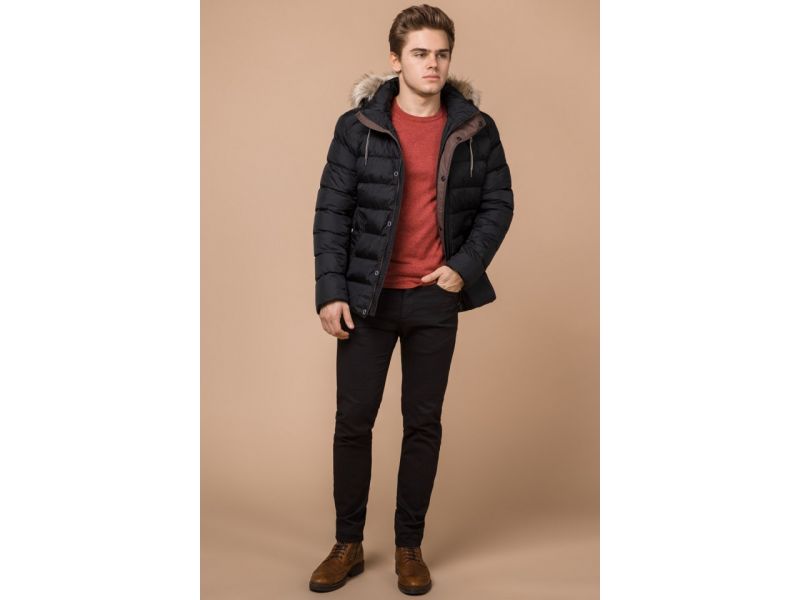 Зимняя куртка черного цвета для мужчин практичная модель 16115, фото 3