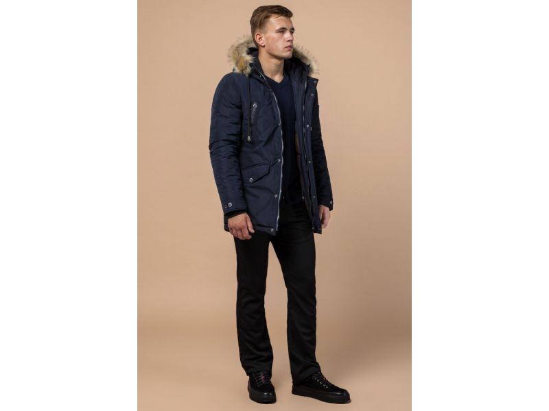 Синяя качественная мужская зимняя парка модель 27830, фото 2