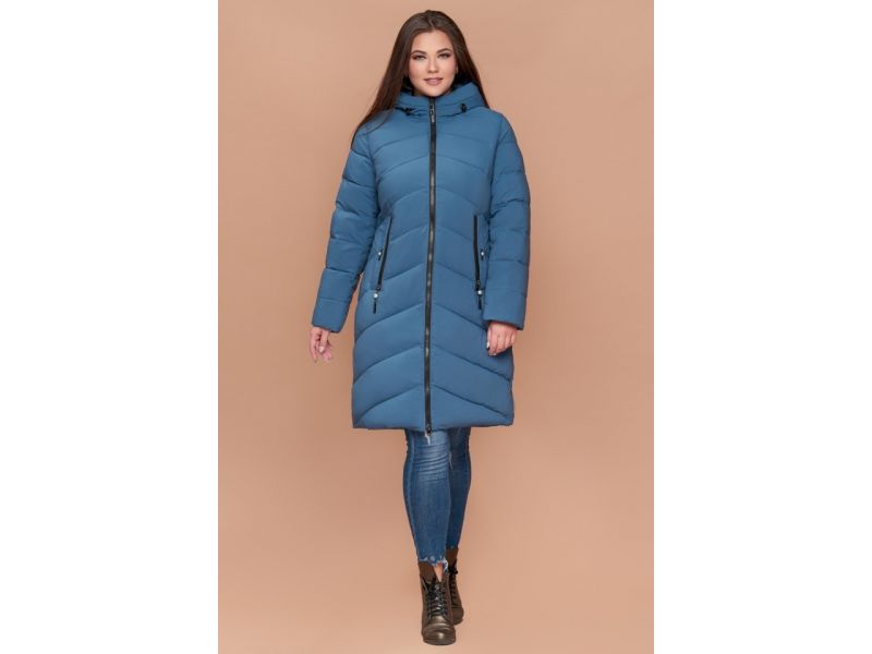 Женский пуховик зимний большого размера темно-голубой модель 25015, фото 2