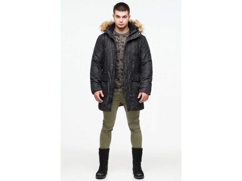 Молодежная мужская черная парка дизайнерская зимняя модель 25500, фото 3