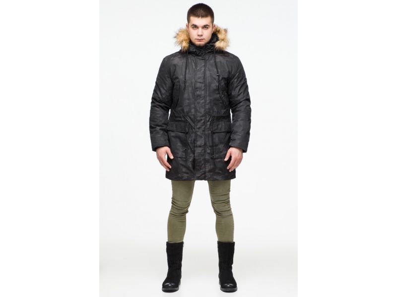 Молодежная мужская черная парка дизайнерская зимняя модель 25500, фото 2
